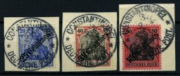 DP TÜRKEI 50-52 BrfStk, 1908, 25 C. Auf 20 - 100 C Auf 80 Diagonaler Aufdruck Mit Stempeln CONSTANTINOPEL 3 **, 3 P - Turchia (uffici)