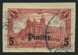 DP TÜRKEI 32B BrfStk, 1905, 5 Pia. Auf 1 M. Ohne Wz., Gezähnt B, Prachtbriefstück, Mi. 60.- - Turquia (oficinas)