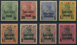 DP TÜRKEI 12-19ISP *, 1900, 10 PA. Auf 5 Pf. - 4 PIA. Auf 80 Pf., Aufdruck SPECIMEN, Falzrest, 8 Prachtwerte, Mi. 1 - Turchia (uffici)