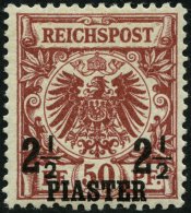 DP TÜRKEI 10a *, 1889, 21/2 PIA. Auf 50 Pf. Bräunlichrot, Falzreste, Pracht, Fotoattest Steuer, Mi. 440.- - Turkse Rijk (kantoren)