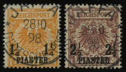 DP TÜRKEI 9b,10c O, 1889, 11/4 PIA. Auf 25 Pf. Gelblichorange Und 21/2 PIA. Auf 50 Pf. Mittelbraunrot, Zentrische S - Turquie (bureaux)