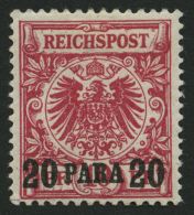 DP TÜRKEI 7db *, 1899, 20 PA. Auf 10 Pf. Lilarot, Falzrest, Pracht, Gepr. Jäschke-L., Mi. 60.- - Turkey (offices)