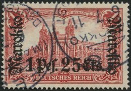 DP IN MAROKKO 55IA O, 1911, 1 P. 25 C. Auf 1 M., Friedensdruck, Stempel FES, Pracht, Gepr. W. Engel, Mi. (80.-) - Marokko (kantoren)