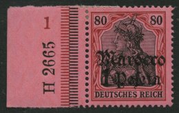 DP IN MAROKKO 42HAN U *, 1906, 1 P. Auf 80 Pf., Mit Wz., Mit HAN H 2665 Und Platten-Nr. 1, Falzrest, Pracht, R!, Mi. 100 - Marocco (uffici)