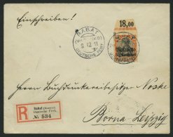 DP IN MAROKKO 39 BRIEF, 1908, 35 C. Auf 30 Pf., Mit Wz., Oberrandstück Auf Einschreibbrief Mit Stempel RABAT (KK) ( - Marocco (uffici)