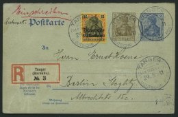 DP IN MAROKKO 38 BRIEF, 1913, 30 C. Auf 25 Pf., Mit Wz., Als Zusatzfrankatur Auf 2 + 3 Pf. Dt. Reich-Antwort-Ganzsachenk - Maroc (bureaux)