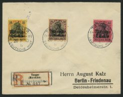 DP IN MAROKKO 28,41/2 BRIEF, 1913, 30 C. Auf 25 Pf., 60 C. Auf 50 Pf. Und 1 P. Auf 80 Pf., Mit Wz., Auf Einschreibbrief - Marocco (uffici)