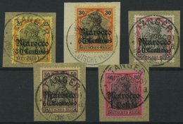 DP IN MAROKKO 25-29 BrfStk, 1905, 30 C. Auf 25 P. - 1 P. Auf 80 Pf., Ohne Wz., 5 Zentrisch Gestempelte Prachtbriefst&uum - Morocco (offices)