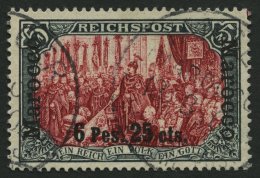 DP IN MAROKKO 19I/III O, 1900, 6 P. 25 C. Auf 5 M., Type I, Nachmalung Mit Rot Und Deckweiß, Leichte Papierfalte, - Marocco (uffici)