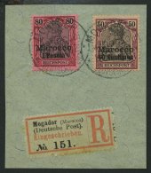 DP IN MAROKKO 14/5 BrfStk, 1900, 60 C. Auf 50 Pf. Und 1 P. Auf 80 Pf. Mit R-Zettel Auf Großem Briefstück Aus - Marruecos (oficinas)