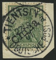 DP CHINA 9 BrfStk, 1901, 5 Pf. Handstempelaufdruck, Stempel TIENTSIN 27.9.01 Prachtbriefstück, Fotoattest Jäsc - Cina (uffici)