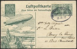 PIONIERFLUGPOST 1909-1914 18/01b BRIEF, 13.10.1912, Wiesbaden-Frankfurt, Luftpostkarte Mit 50 Pf. Spenden-Zudruck Nach B - Avions