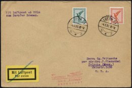 KATAPULTPOST 4.5.1931, Mit Luftpost Zum Dampfer Bremen Befördert, Luftpostdrucksache Von Leipzig In Die USA, Pracht - Lettres & Documents