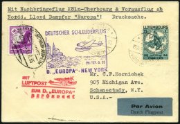 KATAPULTPOST 195Lu BRIEF, Luxemburg: 26.6.1935, Europa - New York, Nachbringeflug, Zweiländerfrankatur, Drucksache, - Lettres & Documents