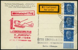 KATAPULTPOST 31b BRIEF, 15.9.1930, &quot,Europa&quot, - New York, Seepostaufgabe, Ansichtskarte Mit Der Europa, - Lettres & Documents