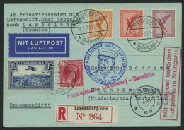 ZULEITUNGSPOST 202 BRIEF, Luxemburg: 1933, 1. Südamerikafahrt, Post Bis Barcelona, Einschreibkarte, Pracht - Zeppelin