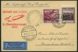 ZULEITUNGSPOST 189 BRIEF, Liechtenstein: 1932, 8. Südamerikafahrt, Gute Frankatur, Prachtkarte - Zeppelins