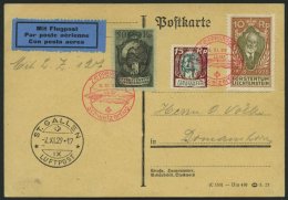 ZULEITUNGSPOST 45d BRIEF, Liechtenstein: 1929, Schweizfahrt, Abwurf St. Gallen, Prachtkarte - Zeppelins