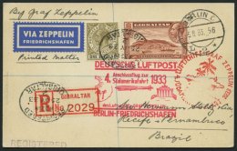 ZULEITUNGSPOST 223 BRIEF, Gibraltar: 1933, 4. Südamerikafahrt, Anschlußflug Ab Berlin, Einschreib-Drucksache, - Zeppelins