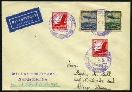 ZEPPELINPOST 407A BRIEF, 1936, 1. Nordamerikafahrt, Violetter Bordpoststempel, Prachtbrief - Zeppelin