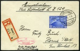 ZEPPELINPOST 401Ab BRIEF, 1936, 1. Postfahrt Hindenburg, Auflieferung Fr`hafen, Einschreibbrief Mit 2 RM Chicagofahrt, P - Zeppelin