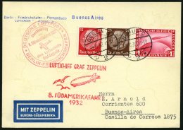 ZEPPELINPOST 189B BRIEF, 1932, 8. Südamerikafahrt, Anschlußflug Ab Berlin, Prachtkarte - Zeppelins