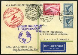 ZEPPELINPOST 138B BRIEF, 1932, 1. Südamerikafahrt, Anschlussflug Ab Berlin, Bedarfskarte (senkrecht Gefaltet), Mark - Zeppelin
