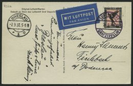 ZEPPELINPOST 83Aa BRIEF, 1930, Fahrt Nach Breslau, Bordpost, Frankiert Mit Mi.Nr. 382, Prachtkarte Von A. Sammt An Seine - Zeppelins