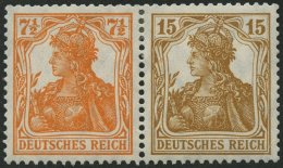 ZUSAMMENDRUCKE W 10ba *, 1916, Germania 71/2 + 15, Falzrest, Feinst (kleiner Eckbug), Mi. 300.- - Se-Tenant