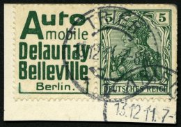 ZUSAMMENDRUCKE W 2.6 BrfStk, 1911, Automobile + 5 Pf. Auf Postkartenabschnitt, Feinst (rechte Obere Ecke Angestoße - Se-Tenant