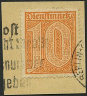 DIENSTMARKEN D 65 BrfStk, 1921, 10 Pf. Dunkelorange, Prachtbriefstück, Gepr. Dr. Düntsch, Mi. (600.-) - Servizio