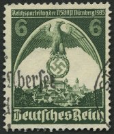 Dt. Reich 586Y O, 1935, 6 Pf. Nürnberger Parteitag, Wz. Schenkel Nach Rechts, Feinst (waagerechte Bugspur), Gepr. B - Usati