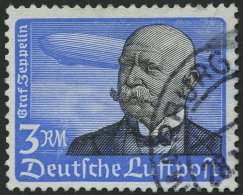 Dt. Reich 539y O, 1934, 3 RM Graf Zeppelin, Waagerechte Gummiriffelung, Feinst, Mi. 600.- - Usados