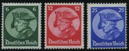 Dt. Reich 479-81 **, 1933, Friedrich Der Große, 25 Pf. Herstellungsbedingter Papiereinschuss, Prachtsatz, Mi. 320. - Oblitérés