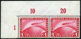 Dt. Reich 455 Paar **, 1932, 1 RM Graf Zeppelin Im Waagerechten Paar Aus Der Linken Oberen Bogenecke, Pracht - Oblitérés