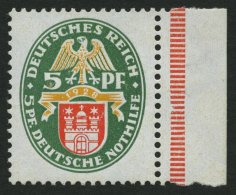 Dt. Reich 425X **, 1928, 5 Pf. Nothilfe, Wz. Stehend, Rechtes Randstück, Postfrisch Pracht, RR!, Fotoattest H.D. Sc - Usati