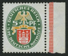 Dt. Reich 425X **, 1928, 5 Pf. Nothilfe, Wz. Stehend, Rechtes Randstück, Postfrisch Pracht, RR!, Fotoattest H.D. Sc - Gebruikt