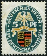 Dt. Reich 398X **, 1926, 5 Pf. Nothilfe, Wz. Stehend, Ein Paar Stockpunkte, Feinst, Mi. (2000.-) - Usati