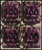 Dt. Reich 289a VB O, 1923, 100 Tsd. Auf 100 M. Graupurpur Im Viererblock, Linke Untere Marke Ein Zahn Etwas Verkürz - Used Stamps