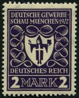 Dt. Reich 200b **, 1922, 2 M. Dunkelpurpurviolett Gewerbeschau, üblich Gezähnt Pracht, Gepr. Dr. Oechsner, Mi. - Usados