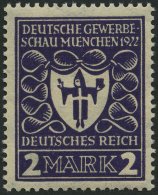 Dt. Reich 200b **, 1922, 2 M. Dunkelpurpurviolett Gewerbeschau, Pracht, Gepr. Infla, Mi. 80.- - Used Stamps