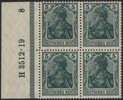 Dt. Reich 85IIe VB **, 1918, 5 Pf. Schwarzopalgrün Kriegsdruck Im Randviererblock Mit HAN H 3512.19, Pracht, Gepr. - Usados