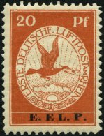 Dt. Reich VI PFVII *, 1912, 20 Pf. E.EL.P. Mit Plattenfehler Oberer Rahmen Links über 20 Gebrochen, Falzrest, Prach - Usados