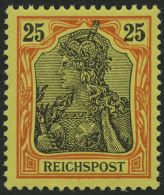 Dt. Reich 58 **, 1900, 25 Pf. Rötlichorange/gelbschwarz Reichspost, Leichte Gummiwellung, Pracht, Mi. 85.- - Gebruikt