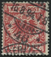 Dt. Reich 47I O, 1889, 10 Pf. Karmin Mit Plattenfehler T Von Reichspost Mit Querbalken, Normale Zähnung, Pracht, Mi - Usati