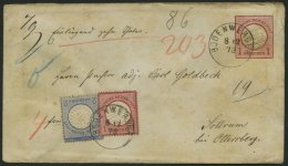 Dt. Reich 19/20 BRIEF, 1873, 1 Gr. Rotkarmin Und 2 Gr. Ultramarin Als Zusatzfrankatur Auf 1 Gr. Ganzsachenumschlag (U 5) - Used Stamps