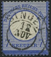 Dt. Reich 10 O, 1872, 7 Kr. Ultramarin Vom Unterrand, Badischer K2 SINGEN, Pracht - Usati