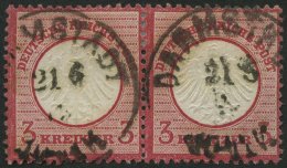 Dt. Reich 9 Paar O, 1872, 3 Kr. Karmin Im Waagerechten Paar, K1 DARMSTADT, Pracht - Usados