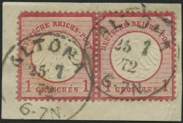 Dt. Reich 4XXXV BrfStk, 1872, 1 Gr. Rotkarmin Im Waagerechten Paar, Linke Marke Mit Plattenfehler Punkt über E (Fel - Oblitérés