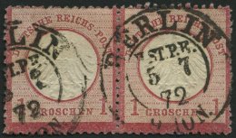 Dt. Reich 4 Paar O, 1872, 1 Gr. Rotkarmin Im Waagerechten Paar, K2 BERLIN H.ST.P.E. (Hofpostamt!), Normale Zähnung, - Usati